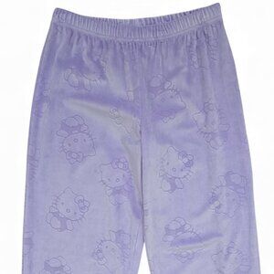 Hello Kitty Purple Velour Allover Kitty Burnout Print Pajama Sleepwear Pants S
